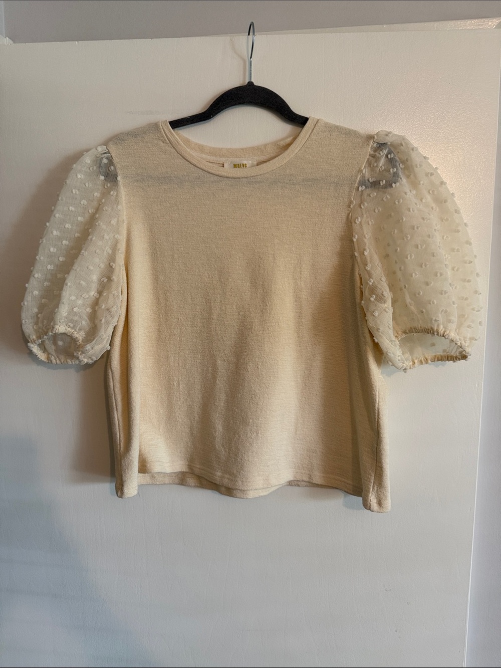 Maeve Ivory Puff-Sleeve Dot Mesh Tee